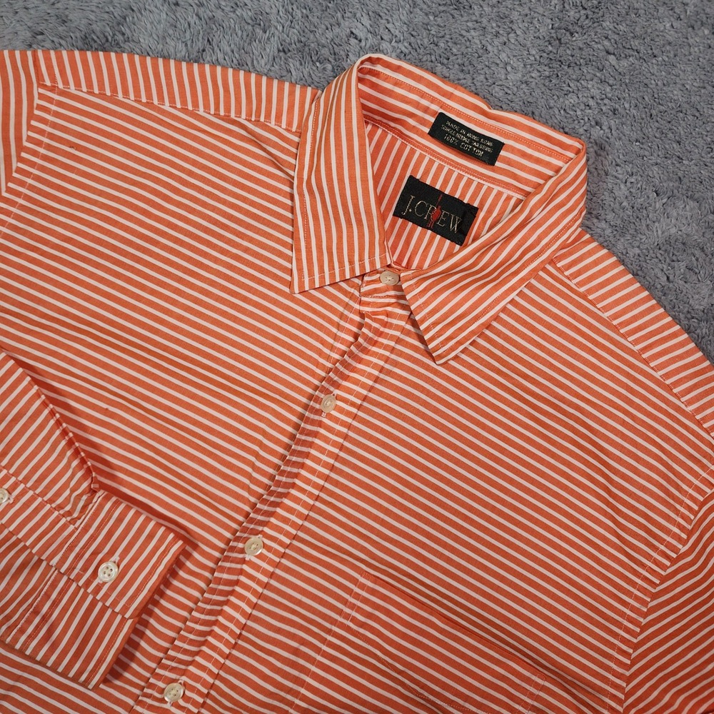 J Crew Oarsman Shirt Mens M Orange White Stripe Button Down Long Sleeve Vintage